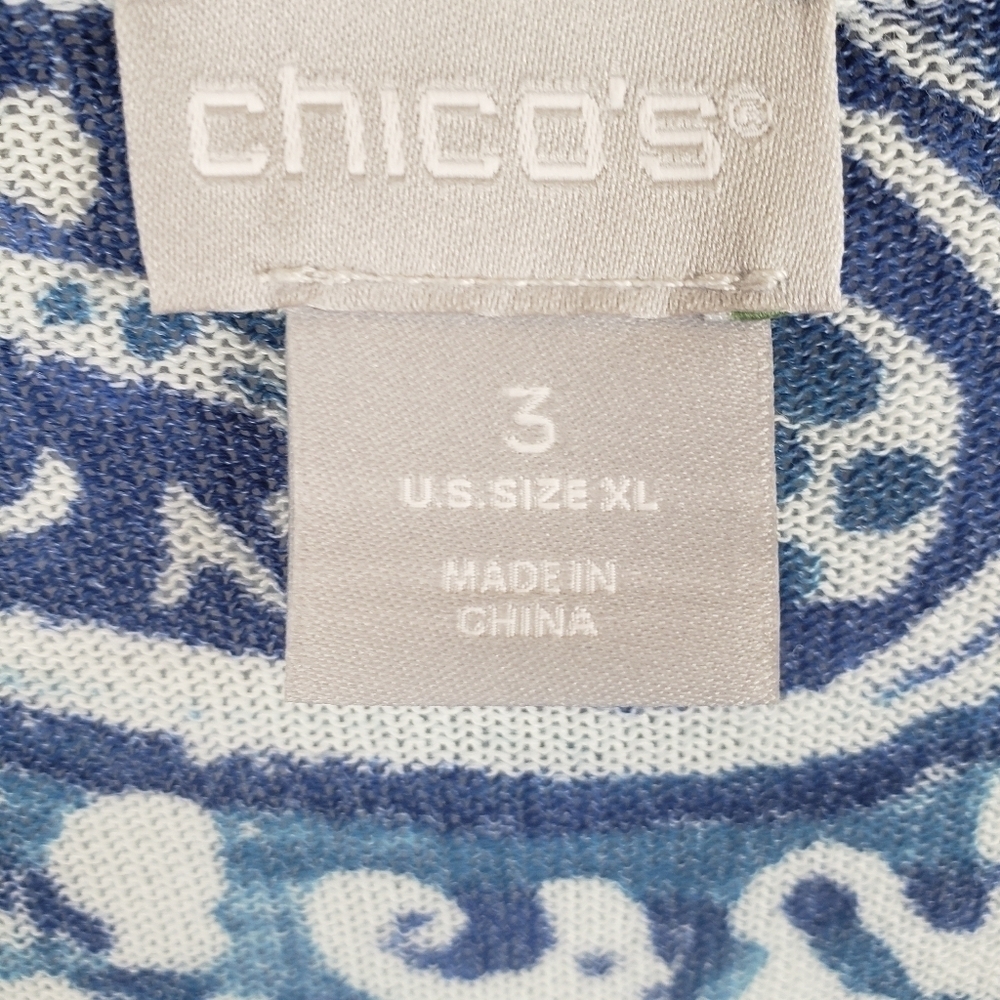 Chico's Blue and White Paisley Open Front Cardigan Sweater Sz Chico's 3 (XL) - Picture 6 of 9